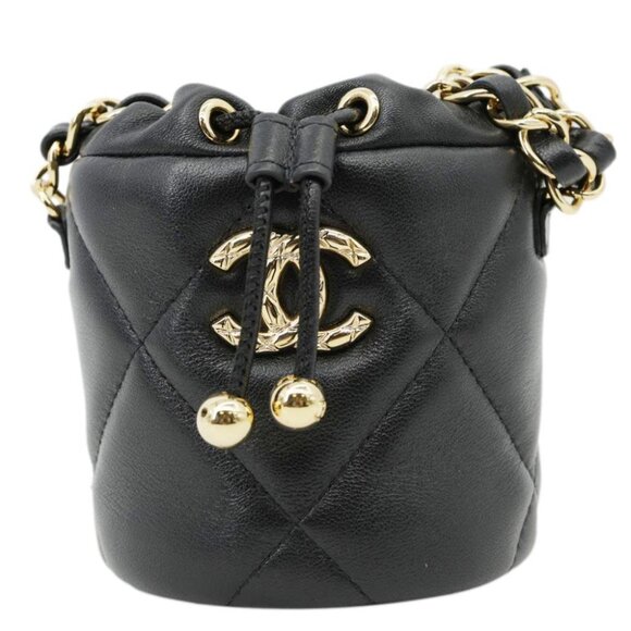 Chanel  Twist Your Buttons Quilted Calfskin Leather Drawstring Bucket Bag Black - Picture 1 of 14